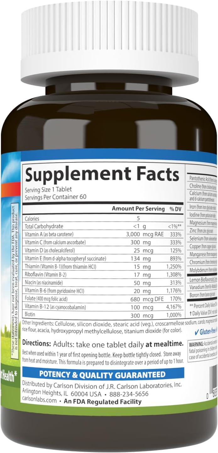Carlson - Super 1 Daily, Vegetarian Multiple Formula, Multivitamin, Optimal Wellness, 60 Tablets - görsel 2