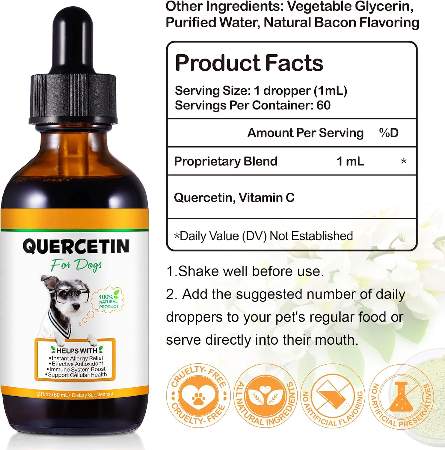 Quercetin for Dogs - Liquid Drops for Allergy Relief & Immune Support, 60 ml - görsel 6