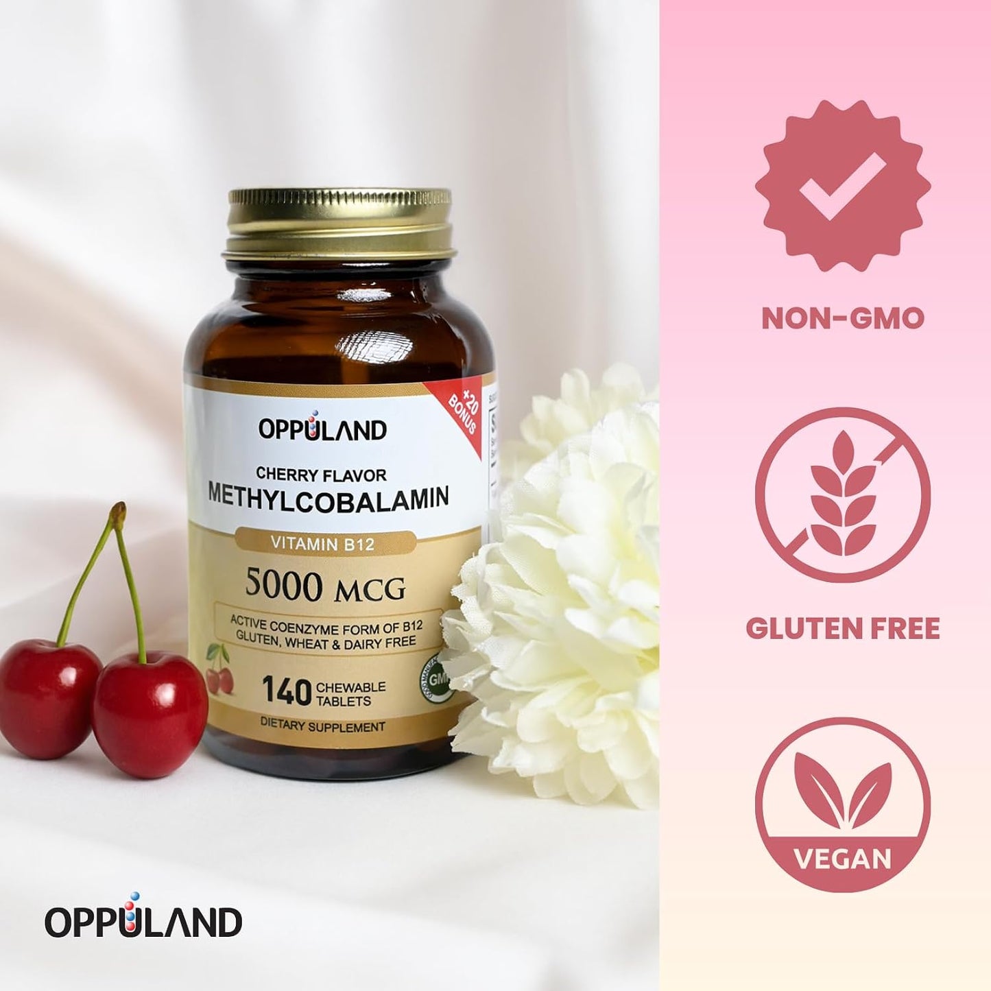 Oppuland Methyl B-12 5000mcg with Folate - Sublingual Tablets - Vegan Energy Support - 140 Tablets - görsel 4