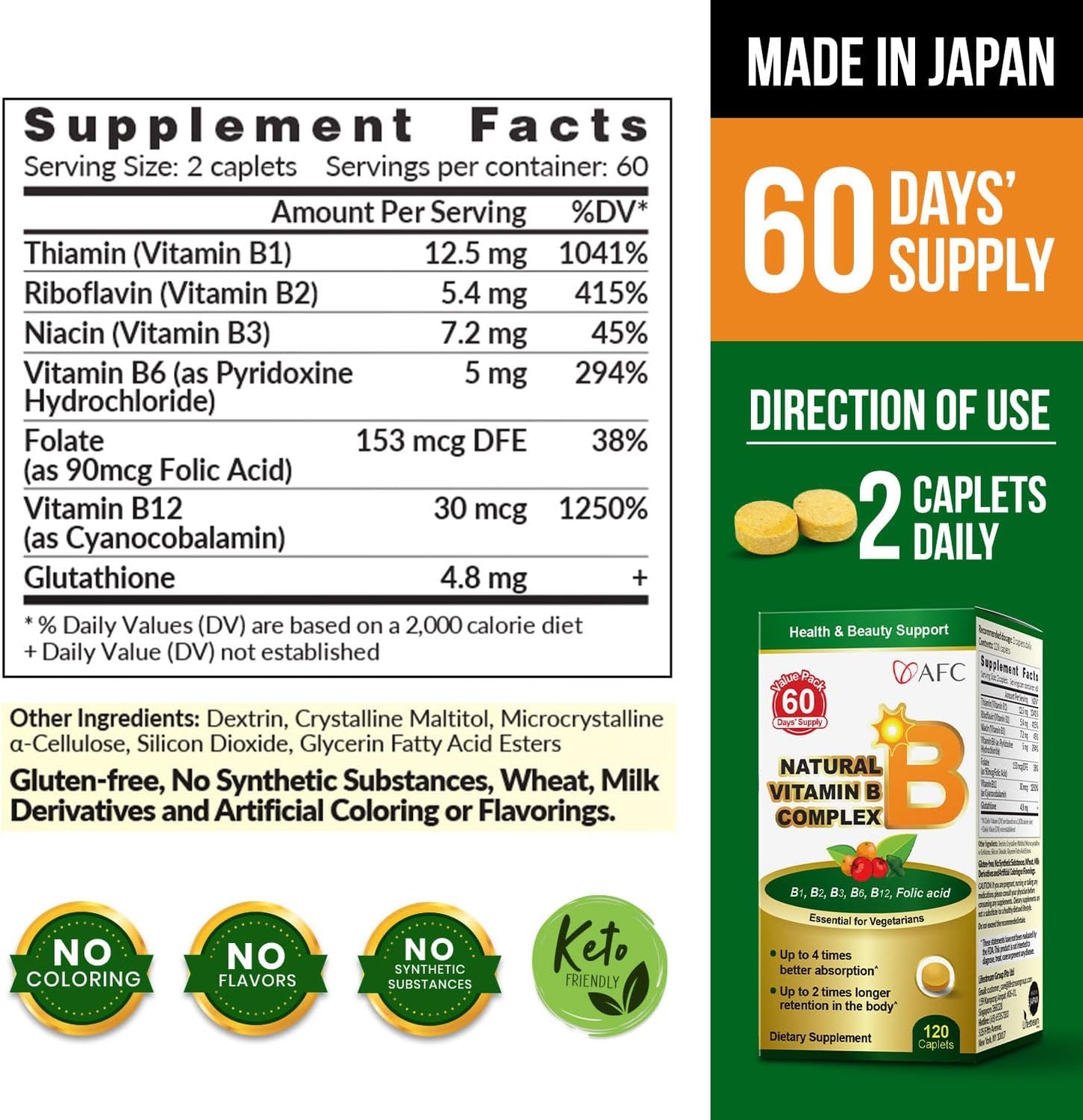 AFC Japan Natural Vitamin B Complex - 120 Vegan Tablets - görsel 2
