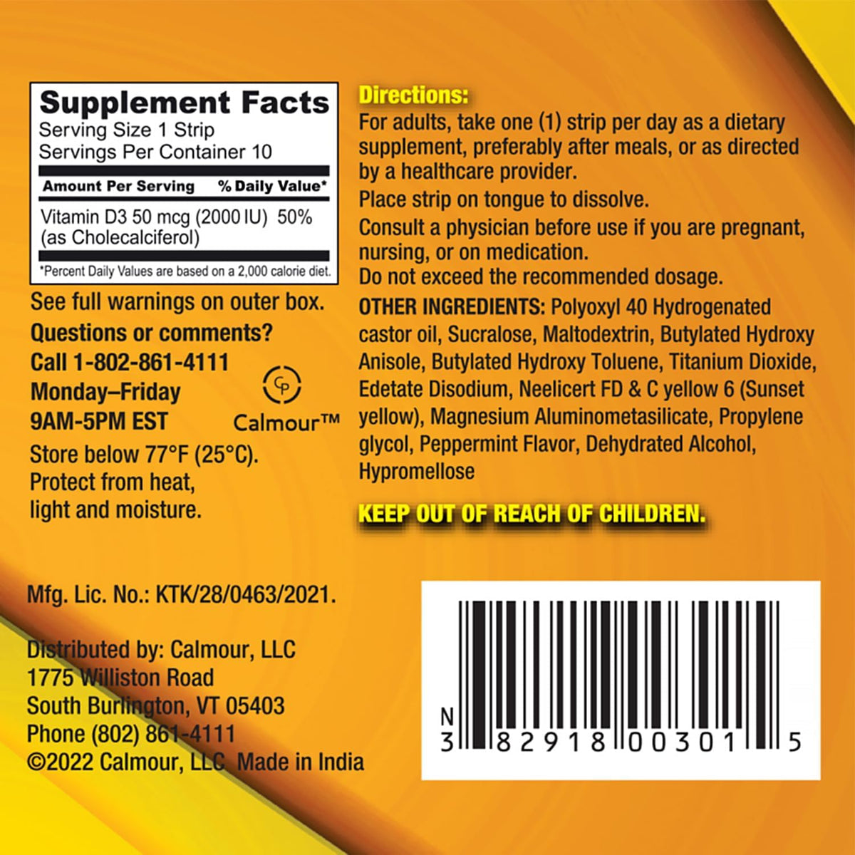 Calmour Vitamin D3 Strips 100 Pack | 2000 IU Oral Dissolvable Strips | Peppermint Flavour - görsel 6