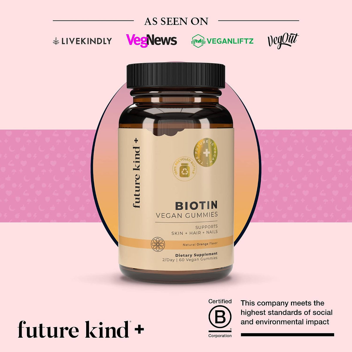 Future Kind Vegan Biotin Gummies for Hair, Skin and Nails – Vegan Collagen Supplement with Vitamin A, C & E – Natural Strawberry Flavour – 30 Gummies - görsel 6