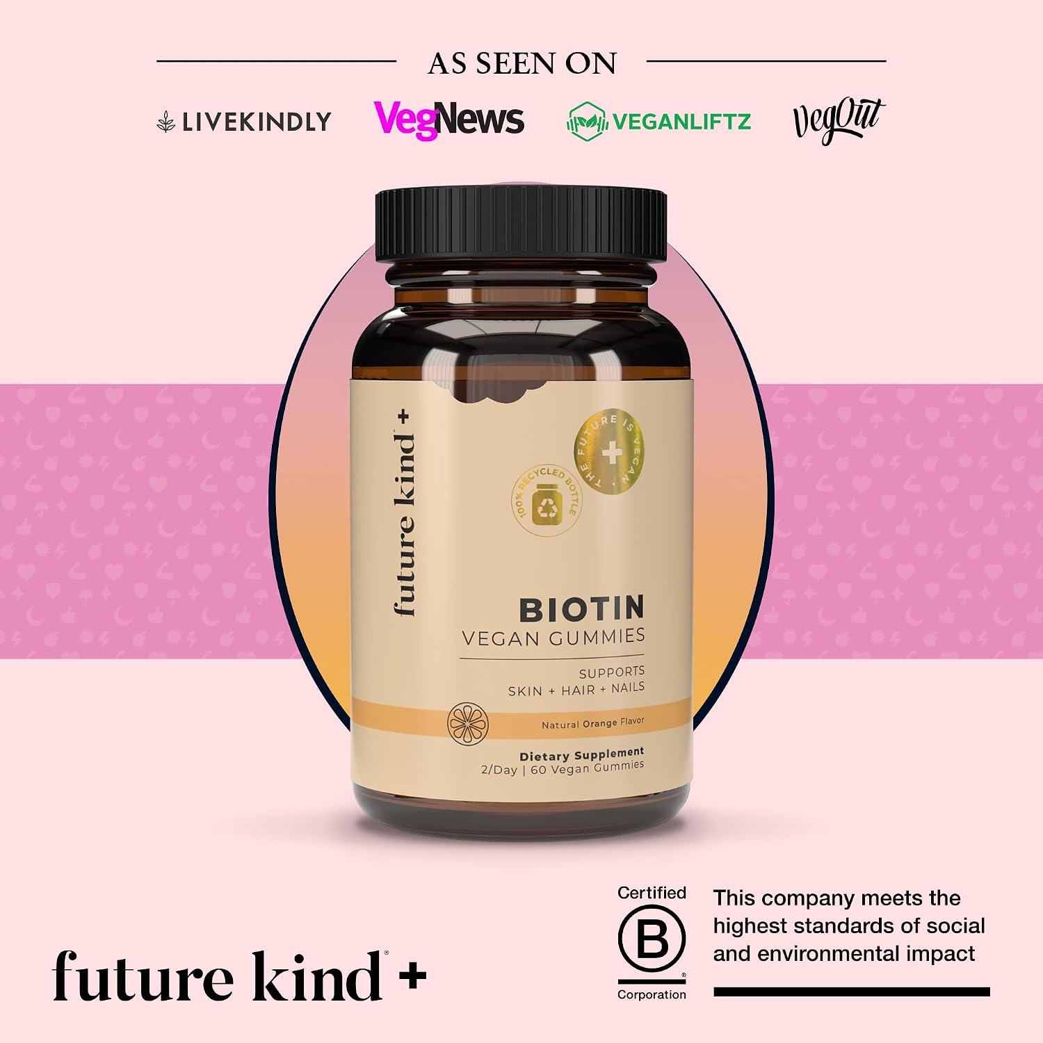 Future Kind Vegan Biotin Gummies for Hair, Skin and Nails – Vegan Collagen Supplement with Vitamin A, C & E – Natural Strawberry Flavour – 30 Gummies - görsel 6