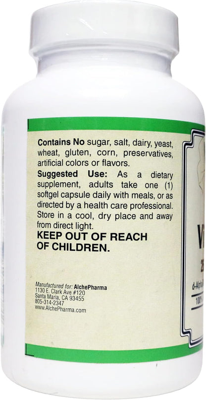 Vitamin E 268 mg (400 IU) 100% Natural Mixed Tocopherols d-Alpha Form (100 Softgels)