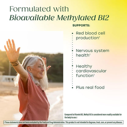 MegaFood Methyl B12 – Vegan – Includes Methyl Folate, Vitamin B12 & B6 – Contributes to Normal Energy Metabolism, Nervous System Health & Homocysteine Metabolism – 60 Tablets