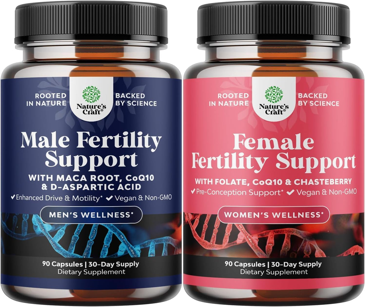 Fertility Supplements for Women and Men - Pre-conception Vitamin Bundle with CoQ10, Folic Acid, Choline, Zinc, D-Aspartic Acid - Hormonal Support for Her and Him - 90 Capsules per Bottle - görsel 1