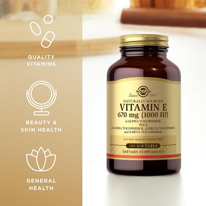 Solgar Vitamin E 670 mg (1000 IU) - 100 Softgels (Pack of 2) - Naturally Sourced - Gluten-free, Dairy-free