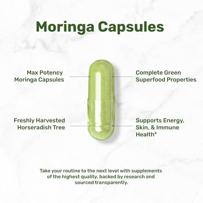 Moringa Capsules 240 Capsules – Maximum Strength Pure Moringa Leaf Extract – Complete Green Superfood Supplement