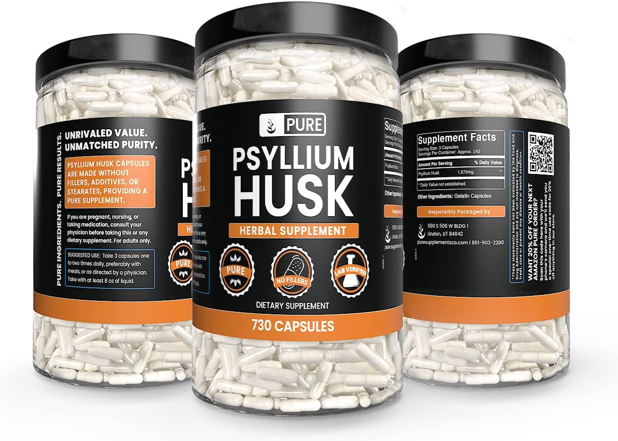 PURE ORIGINAL INGREDIENTS Psyllium Husk (730 Capsules) No Magnesium Or Rice Fillers, Always Pure, Lab Verified - görsel 2