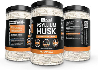 PURE ORIGINAL INGREDIENTS Psyllium Husk (730 Capsules) No Magnesium Or Rice Fillers, Always Pure, Lab Verified