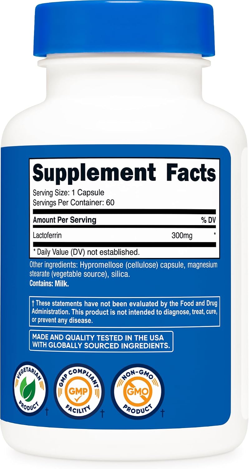 Nutricost Lactoferrin Capsules (300mg, 60 Capsules) – Gluten-Free, Non-GM, Vegetarian - görsel 5