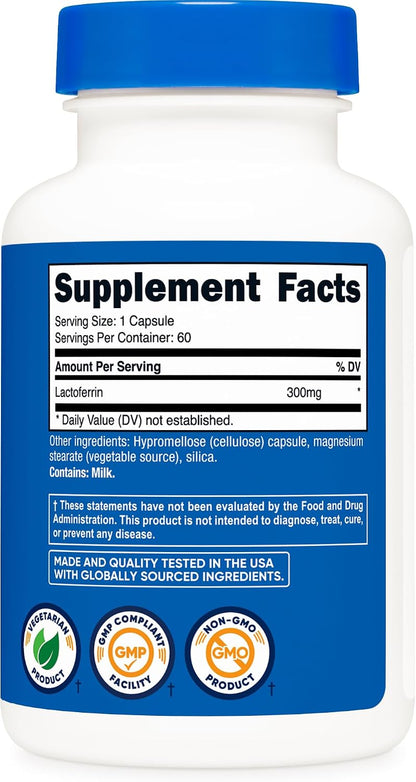 Nutricost Lactoferrin Capsules (300mg, 60 Capsules) – Gluten-Free, Non-GM, Vegetarian