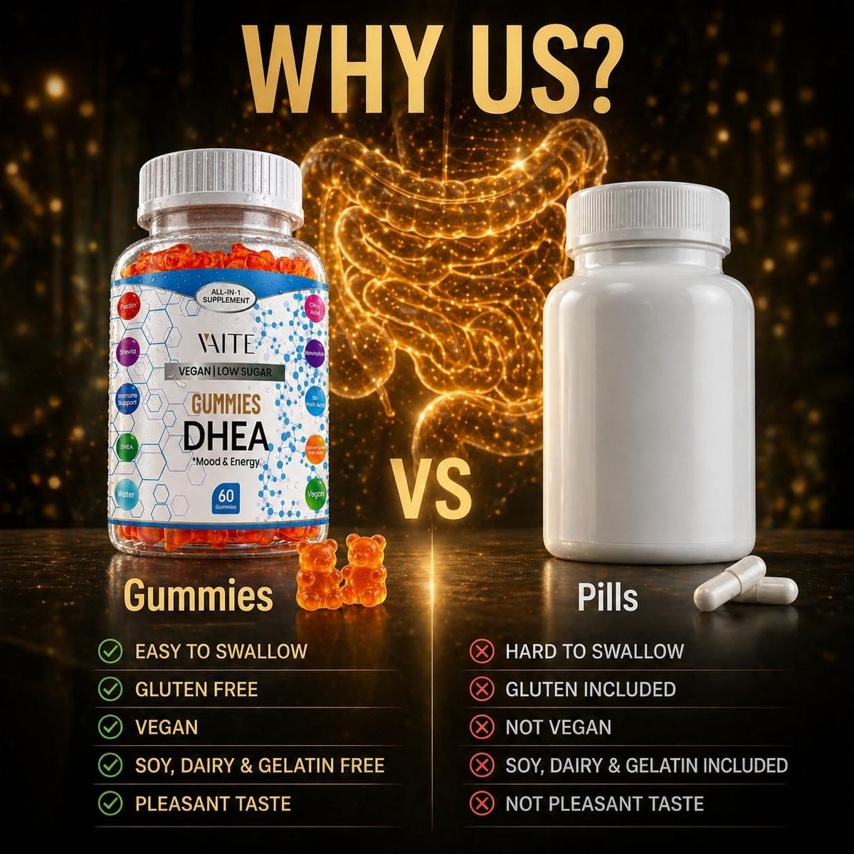 VAITE DHEA 50mg Gummy Sweets – 60 Chews | Hormone Precursor Supplement - görsel 5
