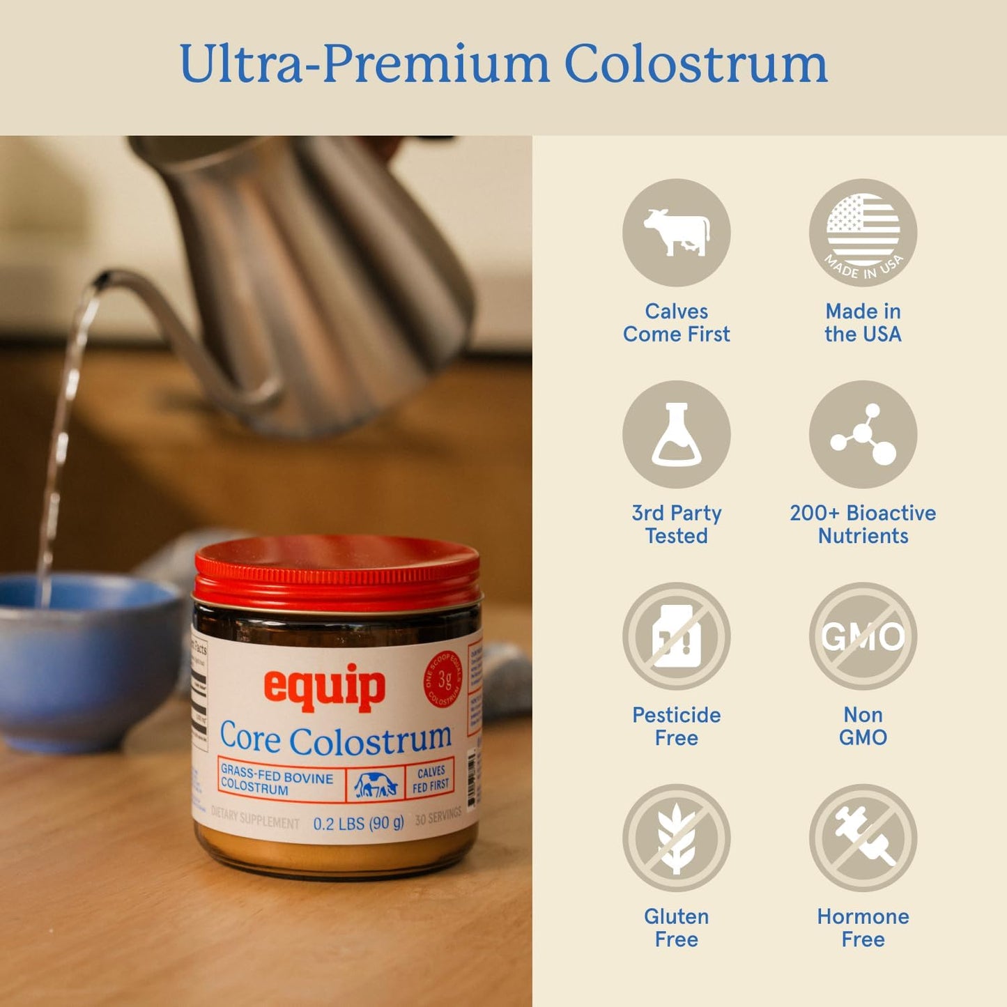 Equip Foods Core Bovine Colostrum Powder – Grass-Fed, 3,000mg, Unflavoured - görsel 4