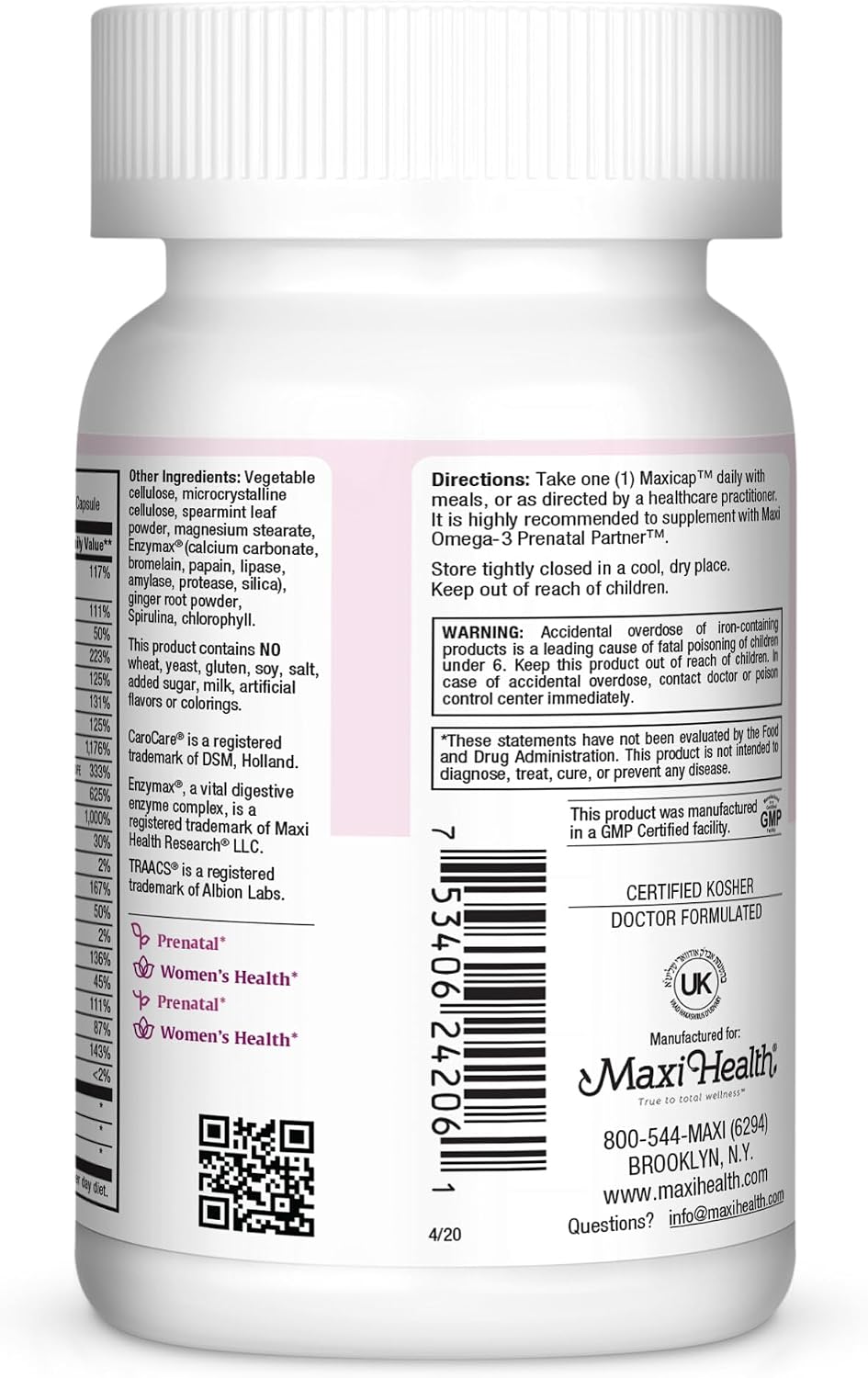 Maxi Health Prenatal Vitamins for Women - One a Day - Pregnancy Multivitamin with Folic Acid, Iron, Vitamin D3, B12, Zinc & Biotin - 60 Capsules - görsel 3