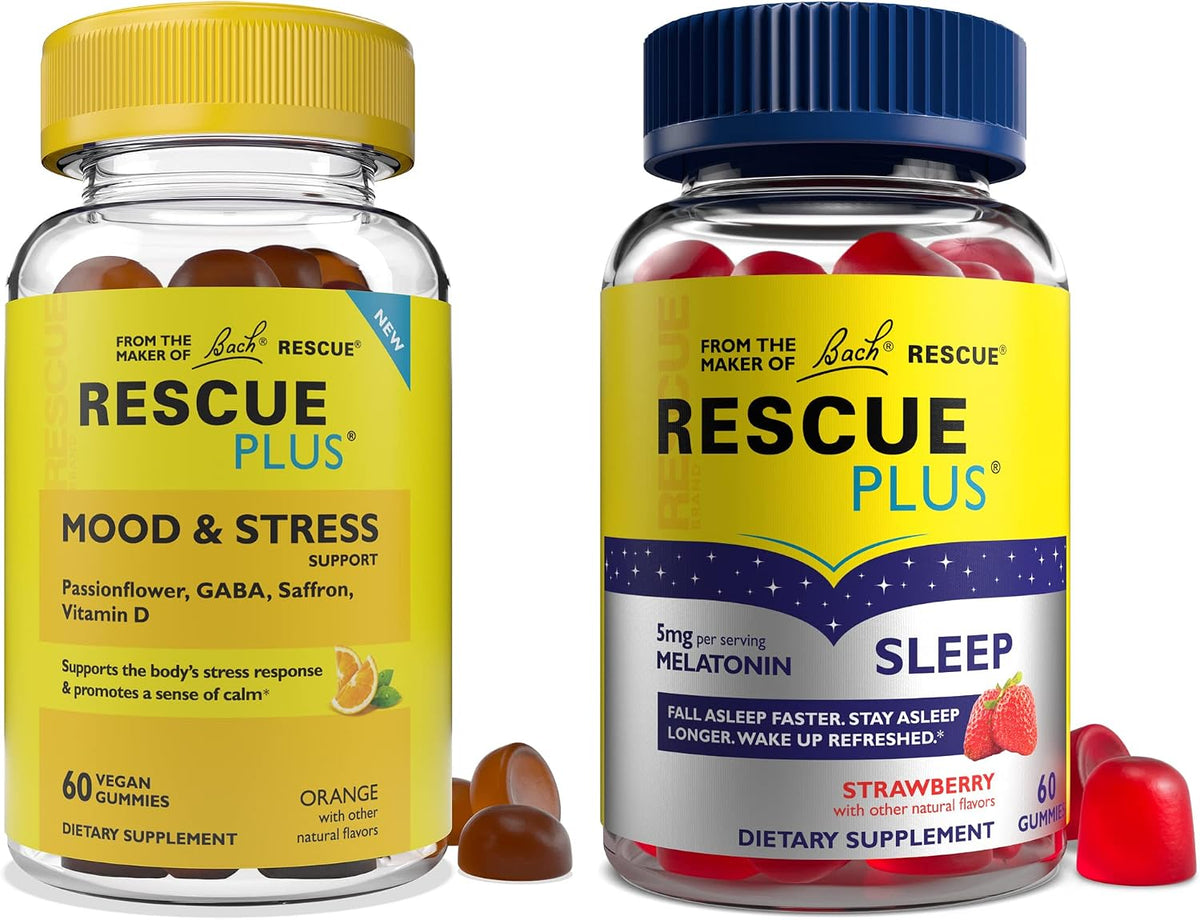 Bach RESCUE Plus Sleep Gummies & Mood Support Gummies - 2 Pack, 60 Gummies per Bottle (120 Total) - görsel 1