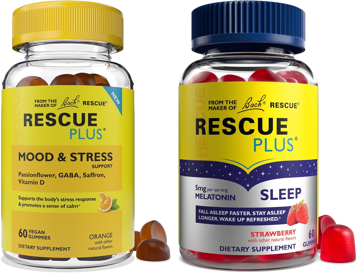 Bach RESCUE Plus Sleep Gummies & Mood Support Gummies - 2 Pack, 60 Gummies per Bottle (120 Total) - görsel 1