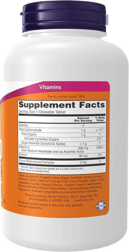 NOW Foods Vitamin C-500 Chewable Lozenges, Orange Juice Flavour, 100 Count