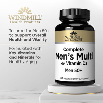 Windmill Men’s Multi 50+ Multivitamin with Vitamin D3, 180 Tablets