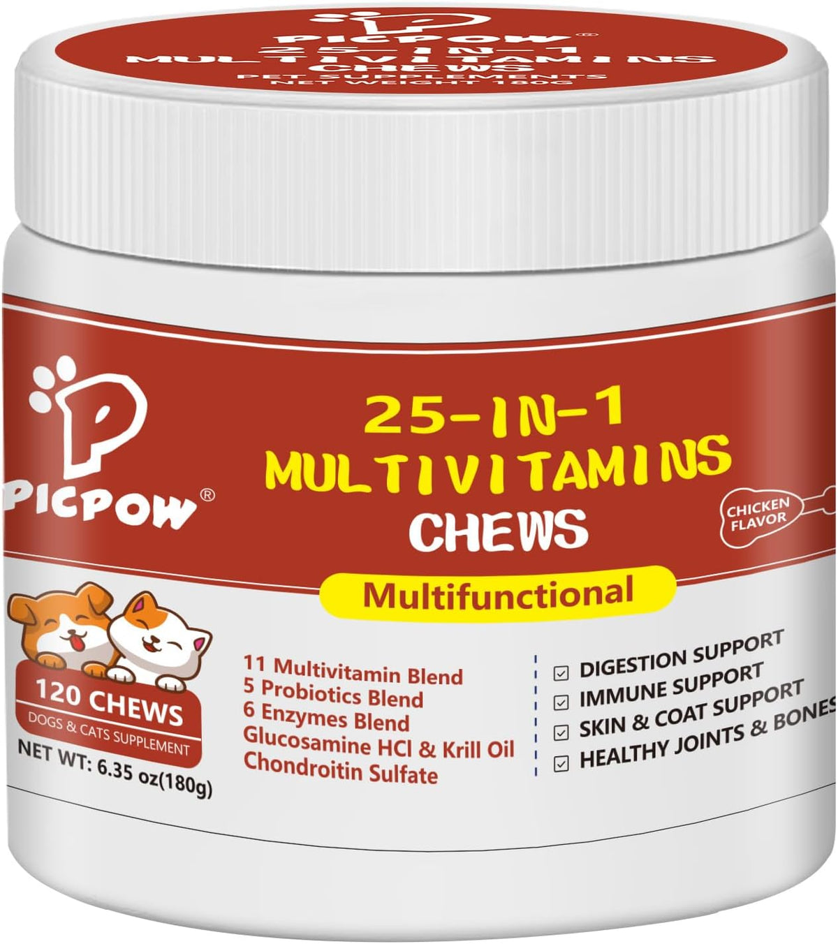 Dog Multivitamin Chewable, with Glucosamine Chondroitin, Digestive Enzymes & Probiotics, for Digestion Support, Immune, Skin, Coat, Joints & Bones Healthy, 120 Chews - görsel 1