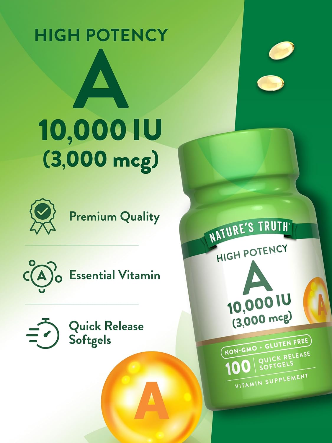 Nature's Truth Vitamin A 10,000 IU Softgels – 100 Count - görsel 5