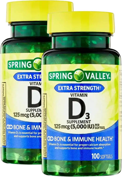 Vitamin D3 5000 IU (125 µg) – 100 Softgels, Pack of 2