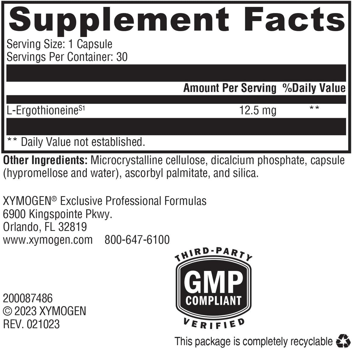 XYMOGEN MitoPrime - L-Ergothioneine Food Supplement - Mitochondrial and Cellular Antioxidant Support - Gluten-Free, Vegan & Non-GMO - 30 Capsules - görsel 2