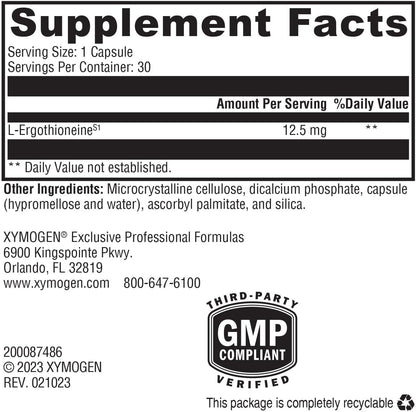 XYMOGEN MitoPrime - L-Ergothioneine Food Supplement - Mitochondrial and Cellular Antioxidant Support - Gluten-Free, Vegan & Non-GMO - 30 Capsules