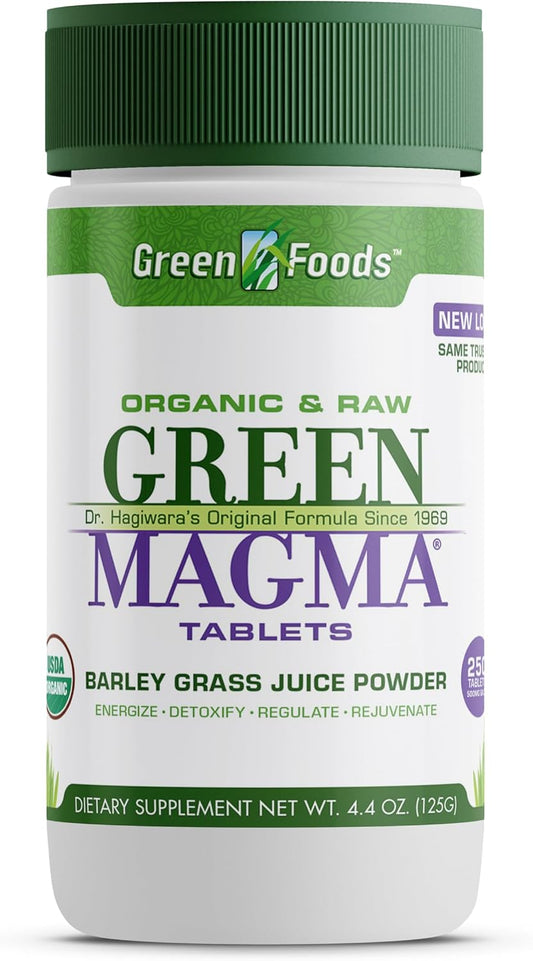Green Foods Original Green Magma Barley Grass Food Supplement – 250 Tablets (500mg Each), Certified Organic