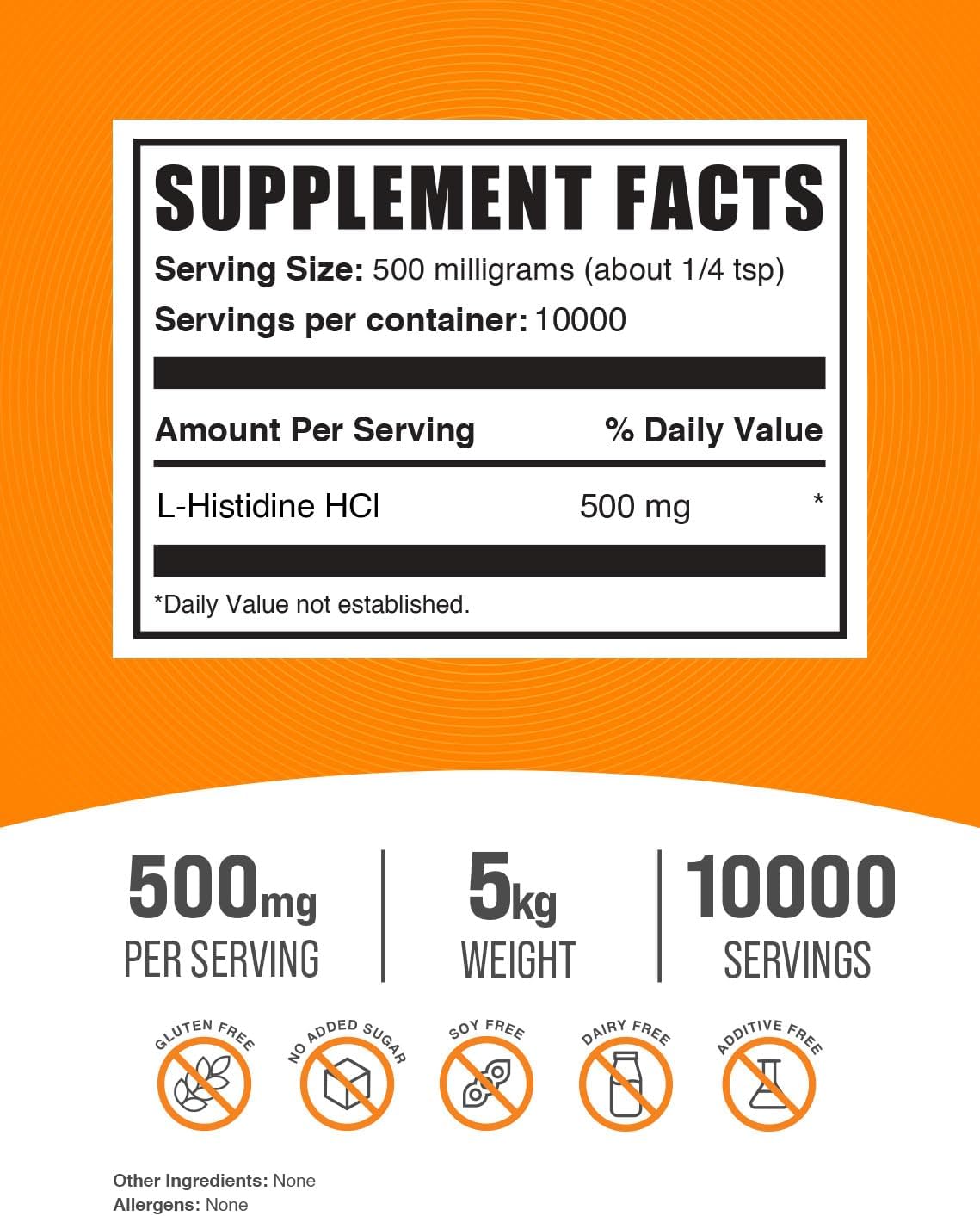 L-Histidine HCl Powder - Essential Amino Acid, 500mg per Serving - görsel 2