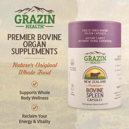Grass Fed Bovine Spleen Capsules 3000 mg Per Serving Wholefood Organ Supplement with Naturally Occurring Peptides and Micronutrients for Daily Nutrition and Wellness Support 30 Servings