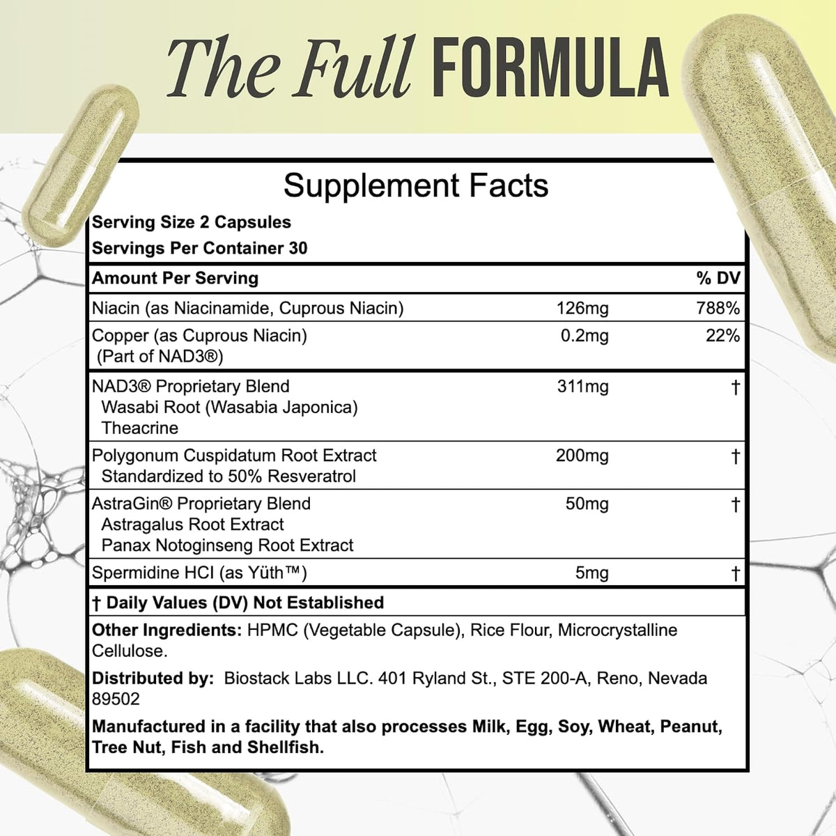 BIOSTACK NAD Regen - NAD+ Supplement with Spermidine, Resveratrol & Niacinamide - 30 Day Supply - görsel 3