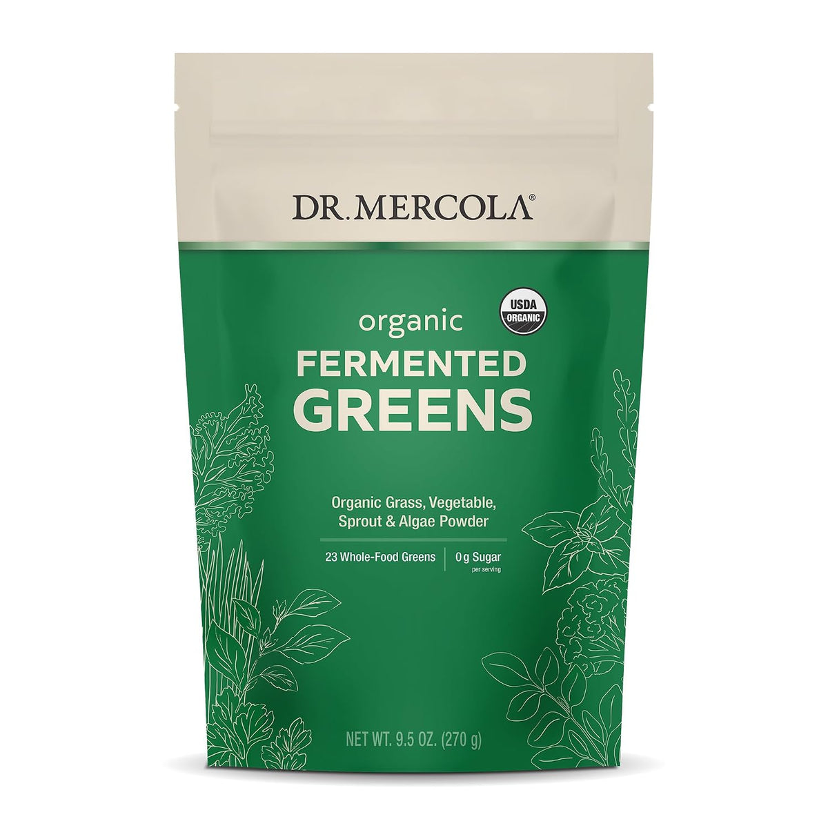 Dr. Mercola Organic Fermented Greens Powder - Supports Digestion & Cellular Health - Certified Organic, Non-GM & Soya-Free - 269g (90 Servings) - görsel 1