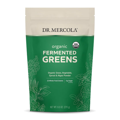 Dr. Mercola Organic Fermented Greens Powder - Supports Digestion & Cellular Health - Certified Organic, Non-GM & Soya-Free - 269g (90 Servings)