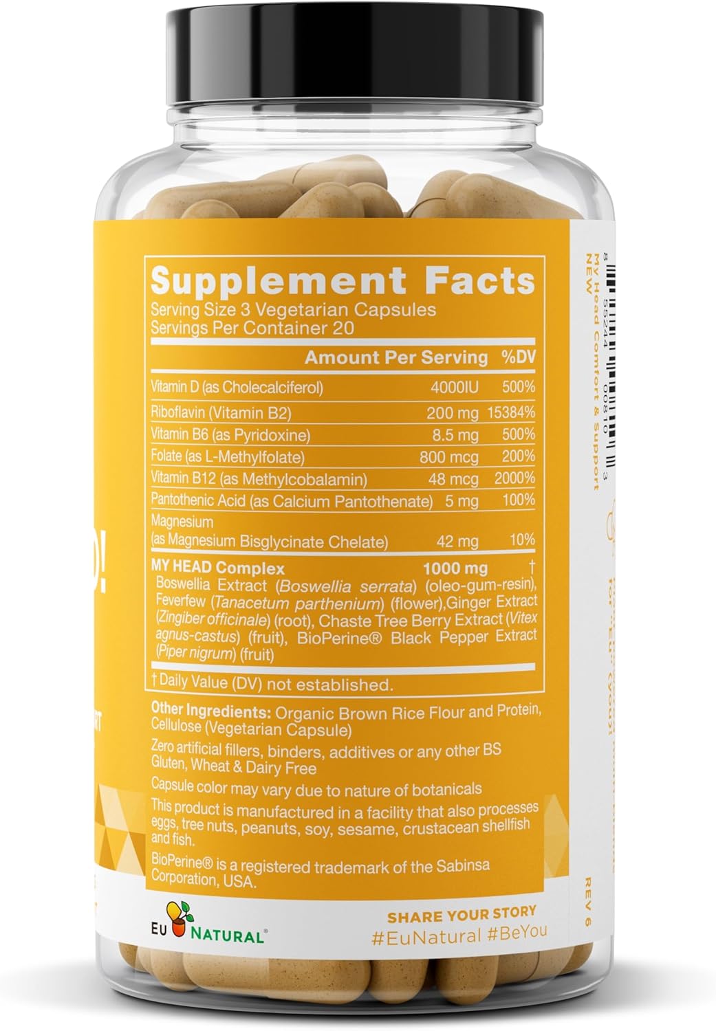My Head! Headache Vitamins – Sensitivity, Tension, Comfort, Normal Head Function for a Clear Mind – Fast-Acting Magnesium, Feverfew, Boswellia, Vitamin D, Ginger and More – 60 Soft Capsules - görsel 8
