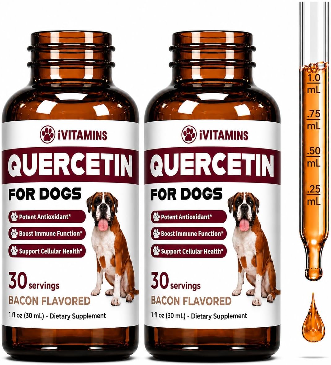 Quercetin for Dogs - Quercetin for Dogs Allergies - Helps Support Immune Health, Allergy Relief, Heart Health & More - Dog Allergy Relief - 30 ml - Bacon Flavour - görsel 5
