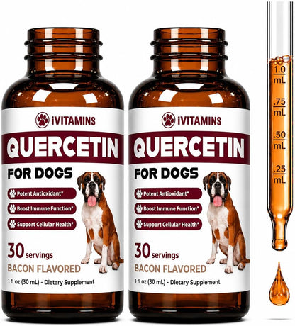 Quercetin for Dogs - Natural Allergy Relief and Immune Support Drops, Bacon Flavour (Pack of 2)