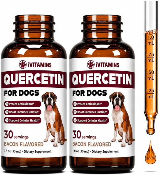 Quercetin for Dogs - Natural Allergy Relief and Immune Support Drops, Bacon Flavour (Pack of 2)