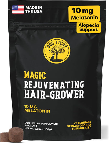 Doc Itchy Rejuvenating Hair-Grower Dog Chews – Melatonin (10 mg per chew): A hormone that regulates sleep and hair – Image 1