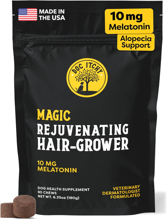 Doc Itchy Rejuvenating Hair-Grower Dog Chews – 90 Count, 10 mg Melatonin