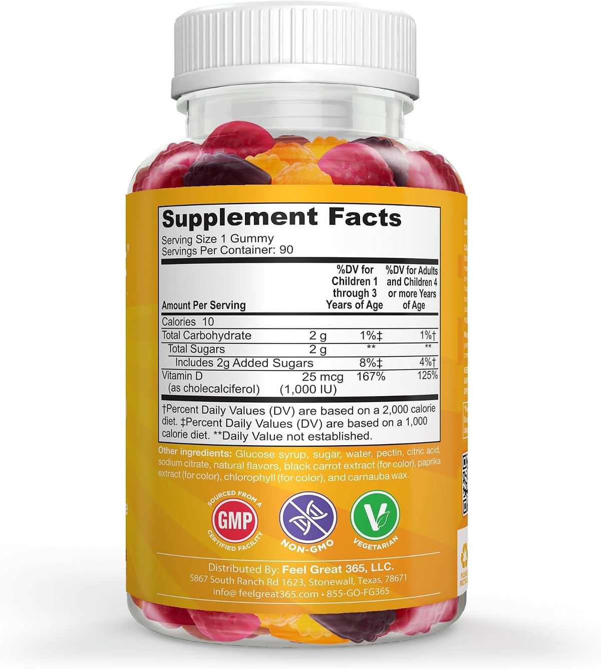 Feel Great Kids Vitamin D3 1000 IU Gummies – Citrus Flavoured, Vegetarian, 90 Count - görsel 2
