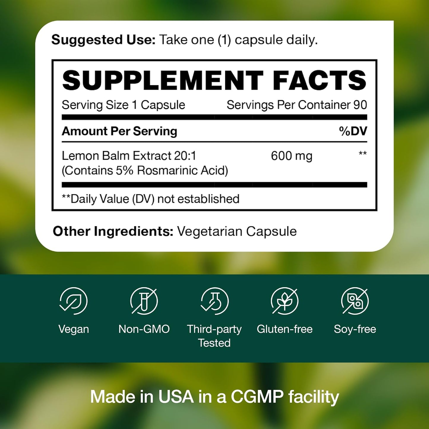 Lemon Balm Extract Capsules (600mg, 90 Capsules) - görsel 7