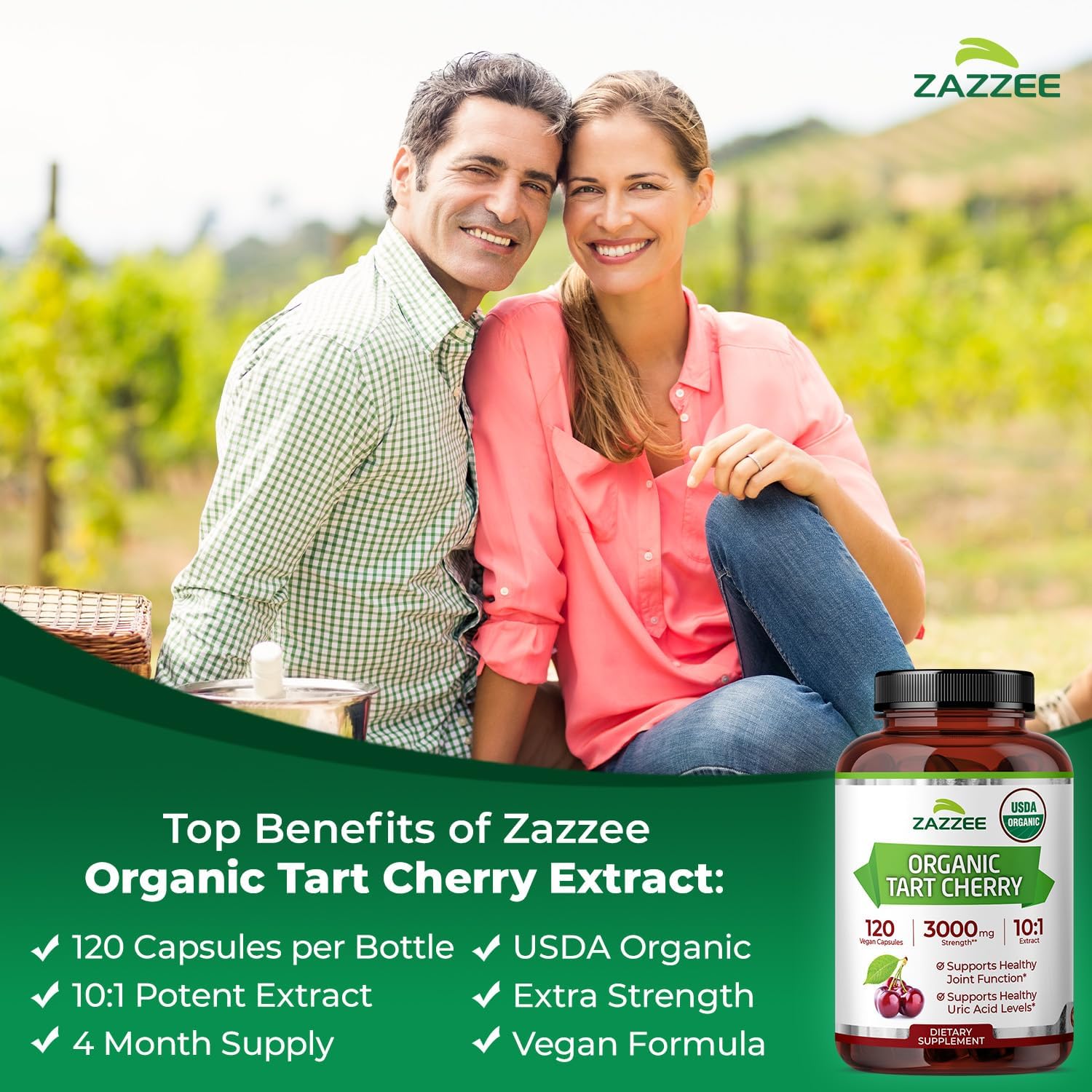 Zazzee USDA Organic Tart Cherry 10:1 Extract - 120 Vegan Capsules - görsel 4