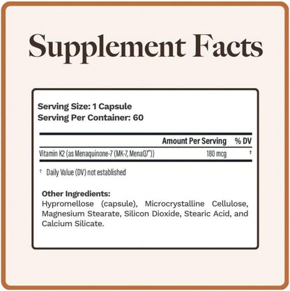 Utzy Naturals Vitamin K2 - 180 mcg MenaQ7 - 60 Capsules