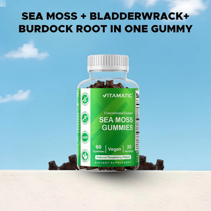 Vitamatic Irish Sea Moss Gummies with Bladderwrack & Burdock Root, Vegan, Non-GM, 120 Count