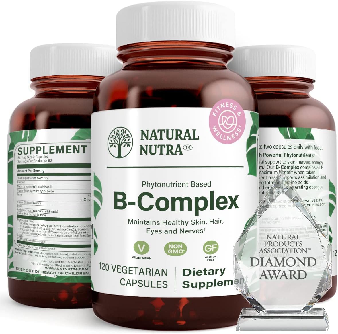 Natural Nutra Vitamin B Complex - Whole Food Supplement with B1, B2, B3, B5, B6, B7, B9, B12 - 120 Vegetarian Capsules - görsel 1