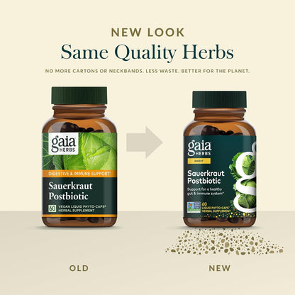Gaia Herbs Sauerkraut Postbiotic | Gut Health & Immune Support | 60 Vegan Capsules
