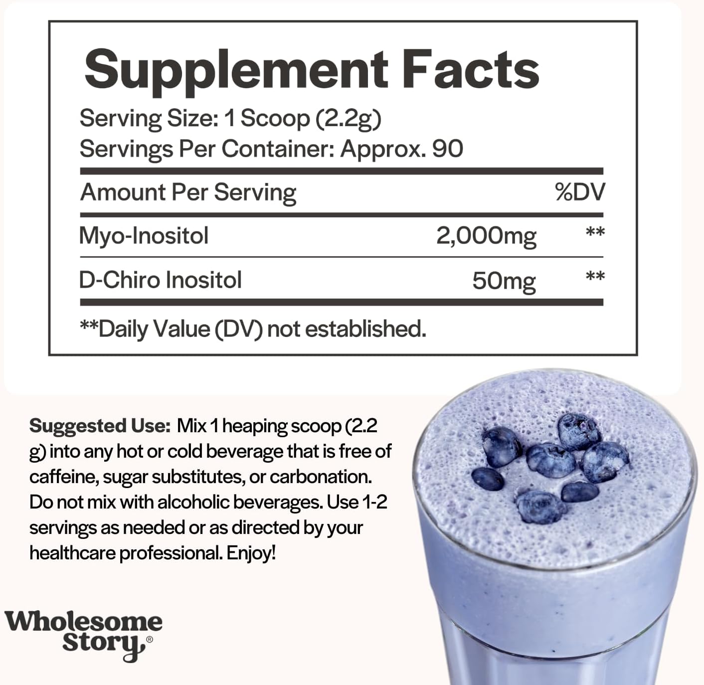 Wholesome Story Myo-Inositol & D-Chiro Inositol Powder - 40:1 Ratio, 90 Servings - görsel 3