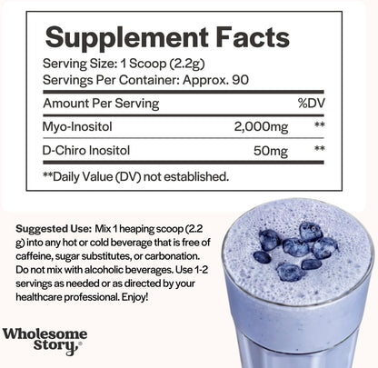 Wholesome Story Myo-Inositol & D-Chiro Inositol Powder - 40:1 Ratio, 90 Servings
