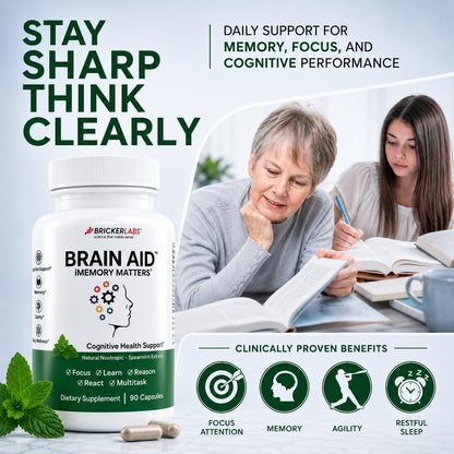 Bricker Labs Brain Aid Memory Matters – Nootropic Brain Supplement with Neumentix Spearmint Extract